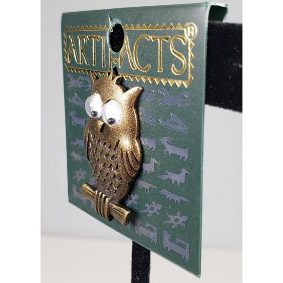 Vintage 1980's JJ Jonette Artifacts Owl on Tree Branch with Googly Eyes Tac Pin - Picture 2 of 10
